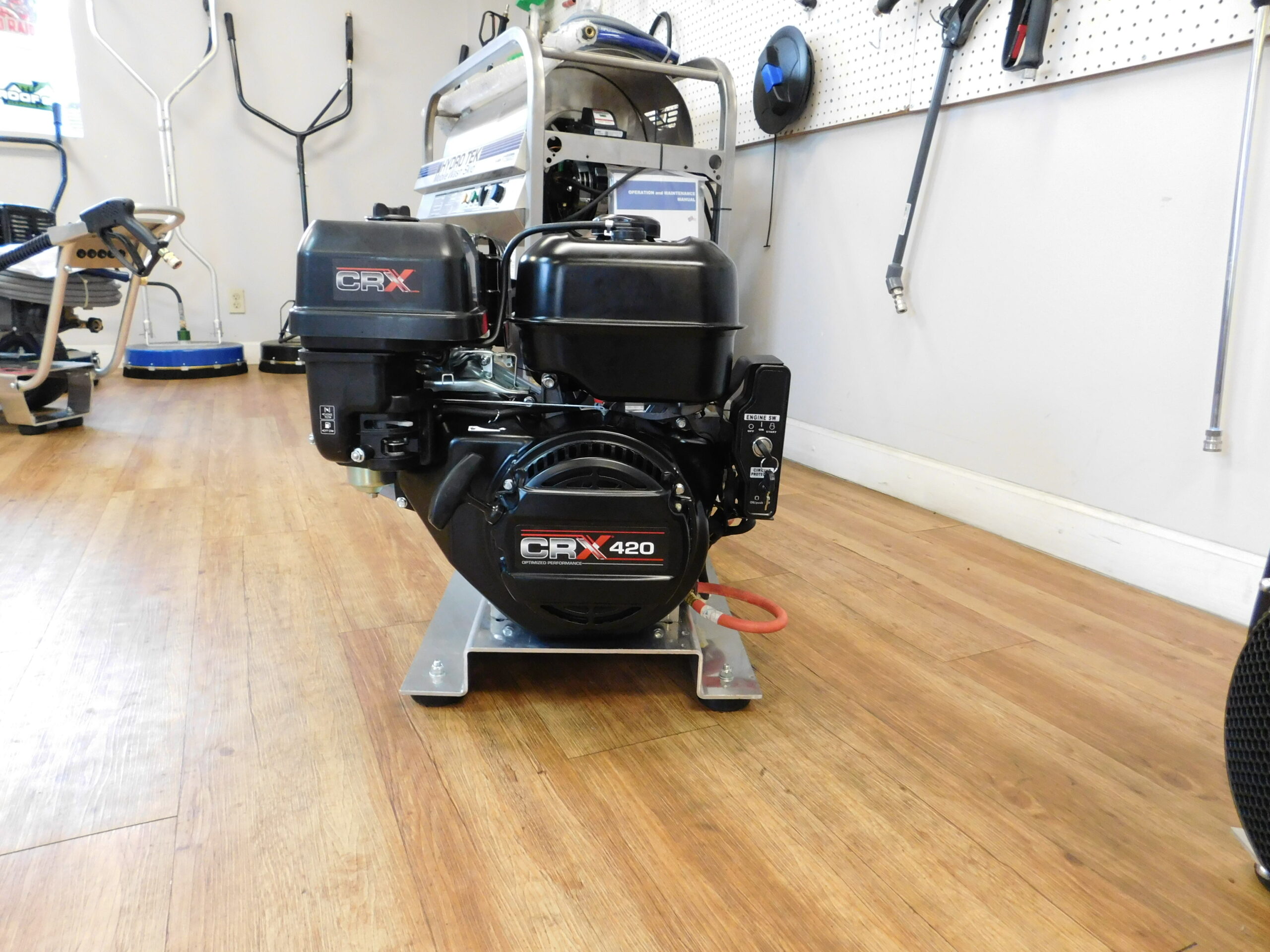 Black CPX420 engine on shop floor