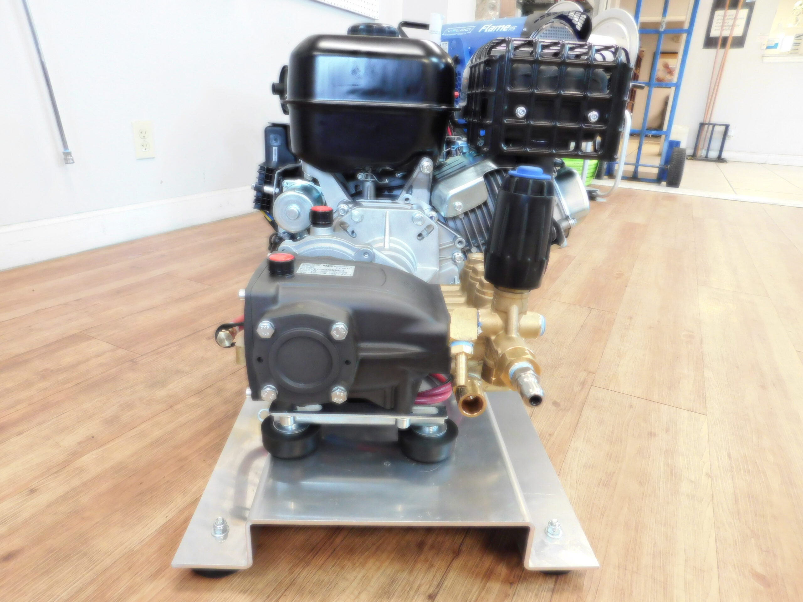 Portable engine driven pump on metal base